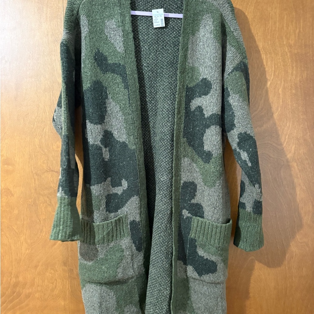 Maurices Green Camouflage Cardigan Sweater